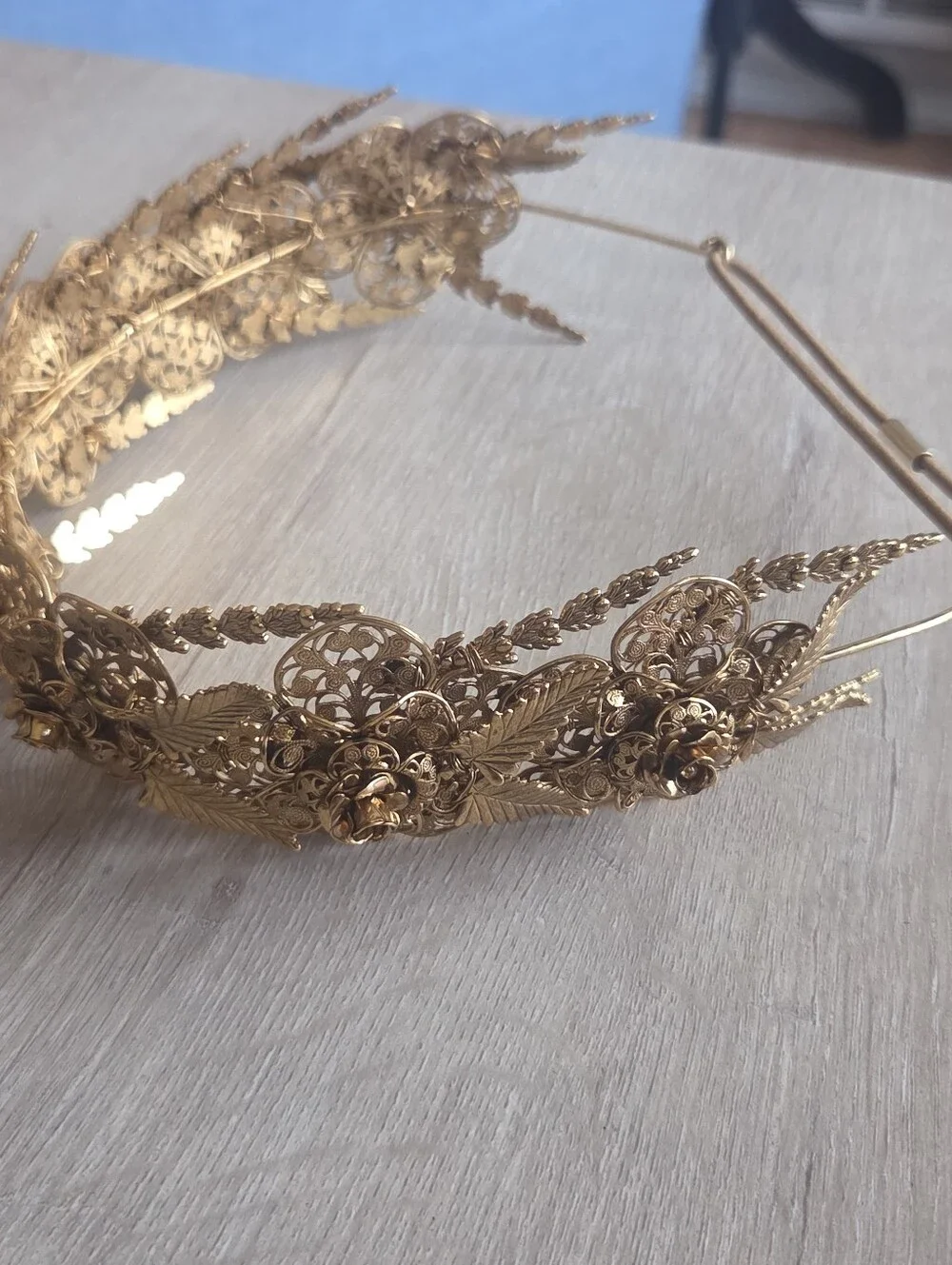 Jennifer Behr Gold Rosamund Tiara Headband - Vintage Brass Filigree Crown